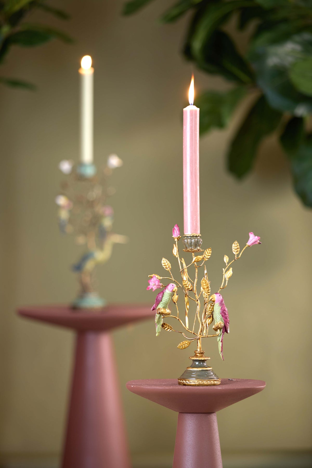 Candle stick 16,5x9x32,5 cm PAJARO burgundy-d green+bronze