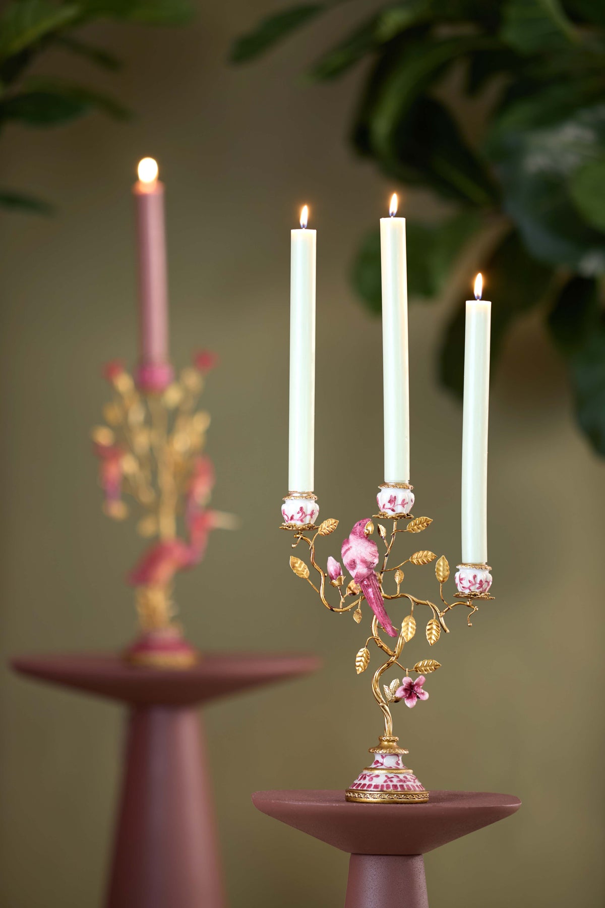 Candle stick 3L 22,5x9x31,5 cm LOROS burgundy-cream+bronze
