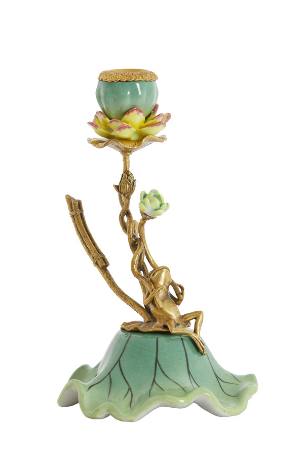 Candle stick 17x15x25 cm FROG green+bronze