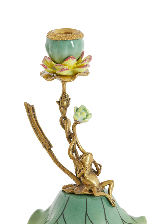 Candle stick 17x15x25 cm FROG green+bronze