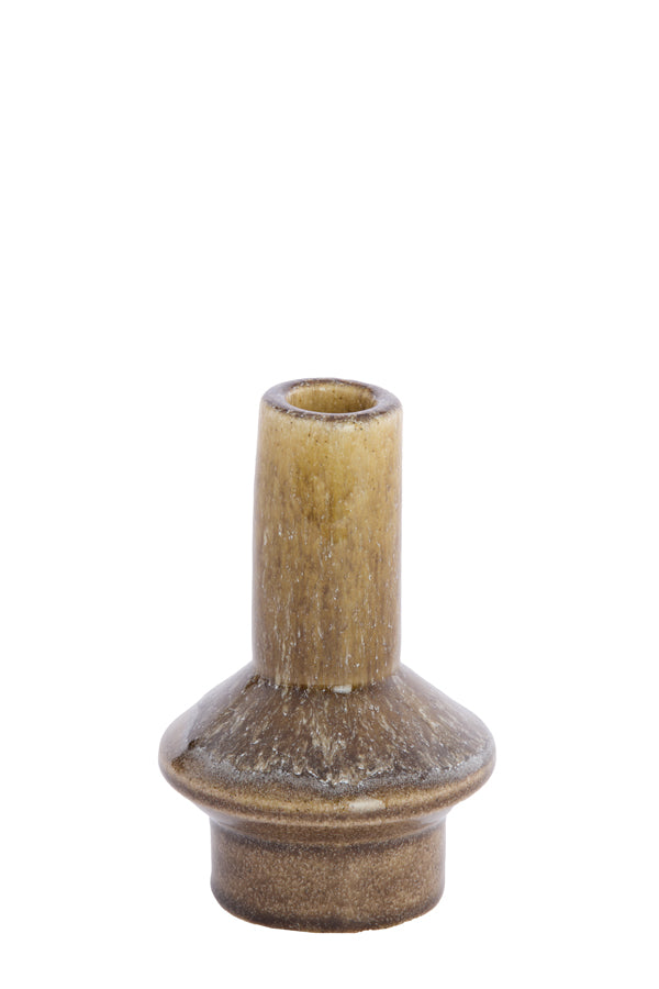 Candle stick 10x15,5 cm BURANO ceramics ocher y-olive green