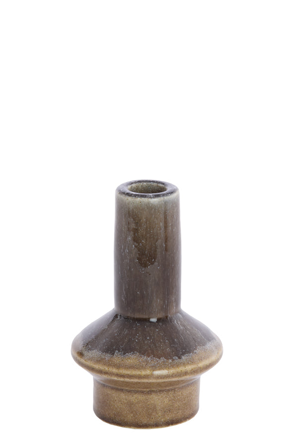 Candle stick 10x15,5 cm BURANO ceramics olive green-brown