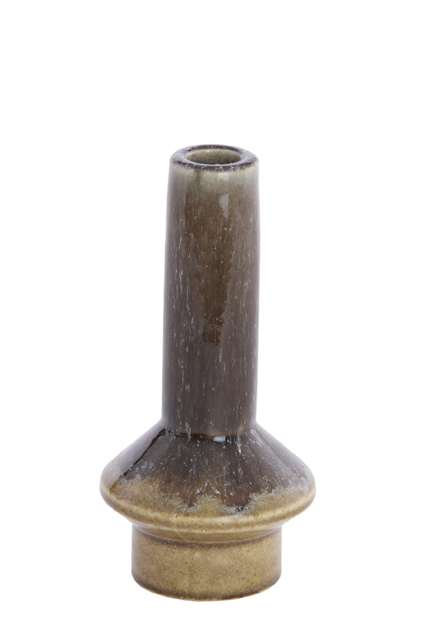 Candle stick 10x20,5 cm BURANO ceramics olive green-brown