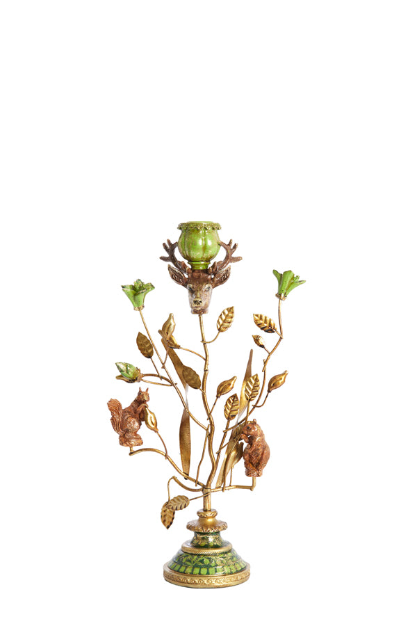 Candle stick 19x9x35 cm SORYN green+brown+gold