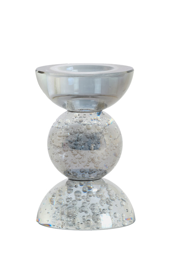 Candle stick 8x12 cm ITINGA glass bubble smoke