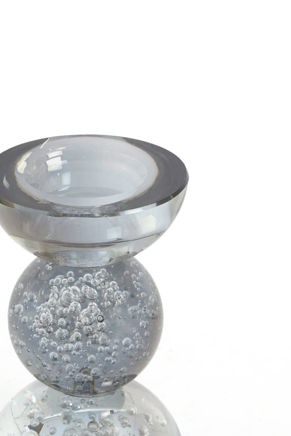 Candle stick 8x12 cm ITINGA glass bubble smoke
