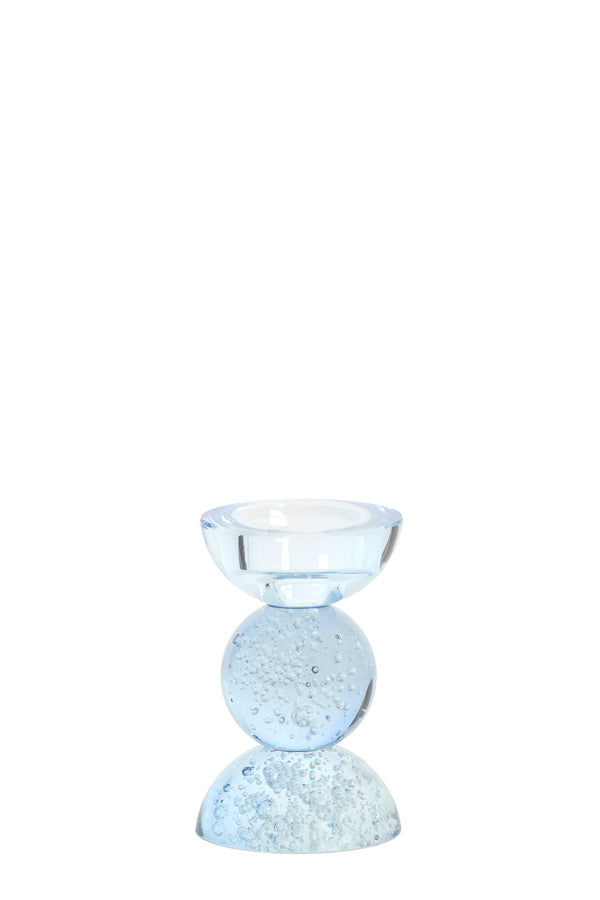 Candle stick 8x12 cm ITINGA glass bubble light blue