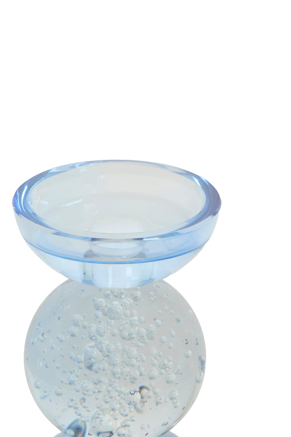 Candle stick 8x12 cm ITINGA glass bubble light blue