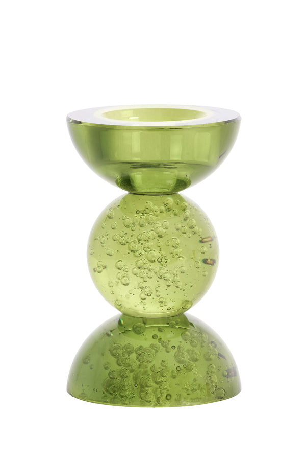 Candle stick 8x12 cm ITINGA glass bubble olive green