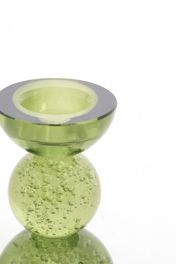 Candle stick 8x12 cm ITINGA glass bubble olive green
