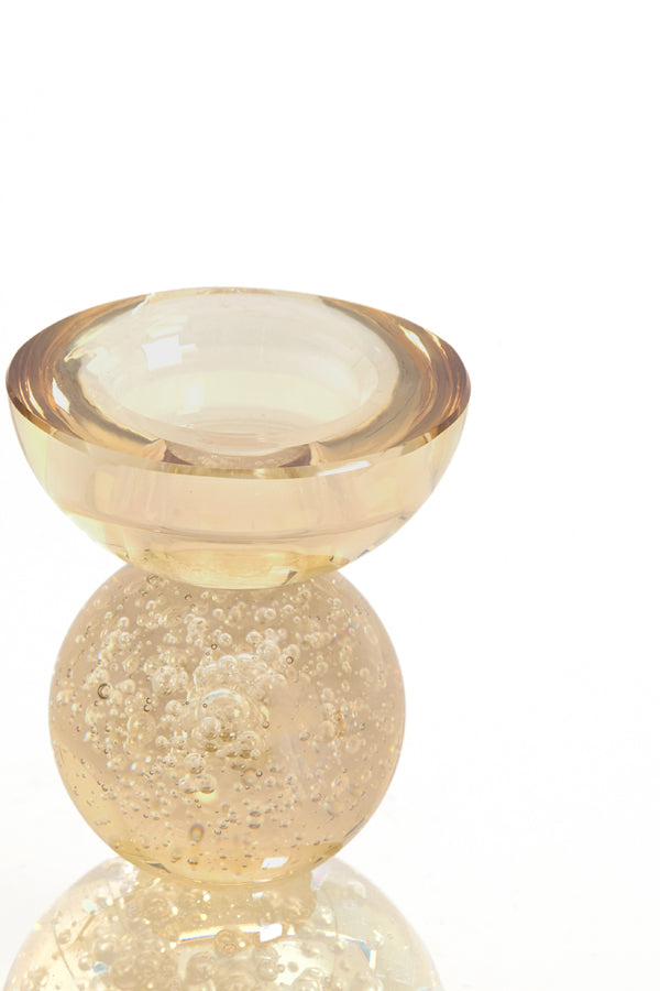 Candle stick 8x12 cm ITINGA glass bubble amber
