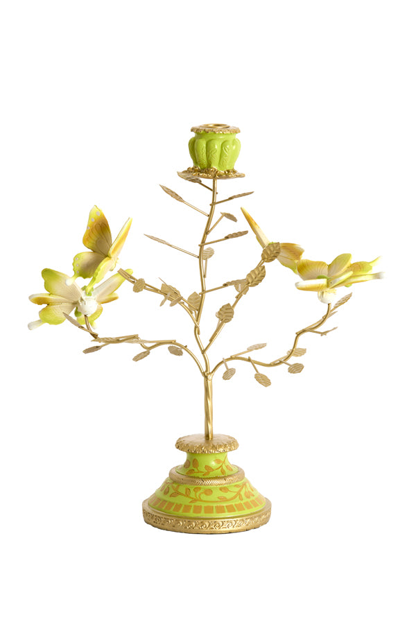 Candle stick 35,5x18x37,5 cm BUTTERFLY light green+light gld