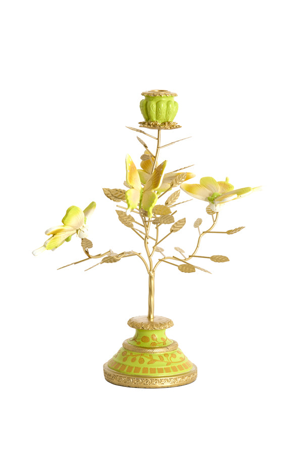 Candle stick 35,5x18x37,5 cm BUTTERFLY light green+light gld