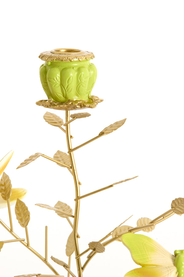 Candle stick 35,5x18x37,5 cm BUTTERFLY light green+light gld