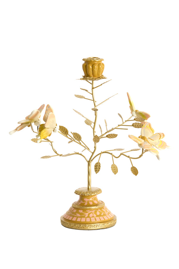 Candle stick 35,5x18x37,5 cm BUTTERFLY light pink+light gold