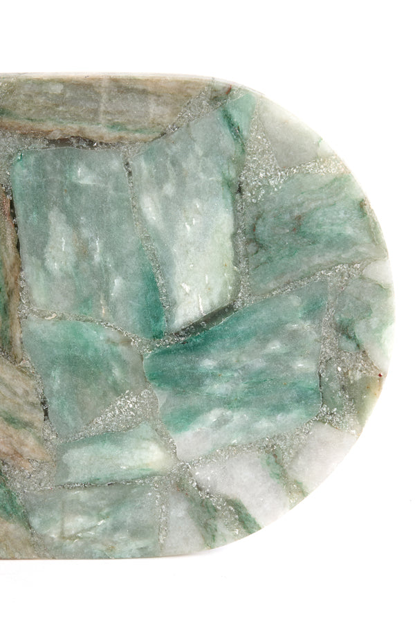 Dish on base 50x24x6 cm BELO green agate+cream