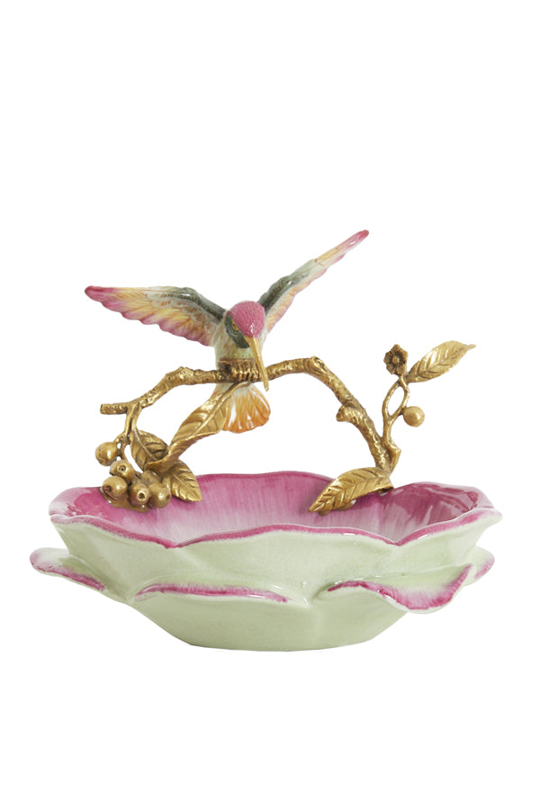 Dish 24x21x20 cm HUMMINGBIRD pink+yellow+bronze