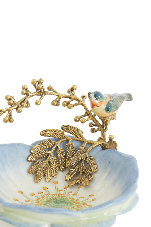 Dish 26,5x20x14 cm BIRD light blue+bronze