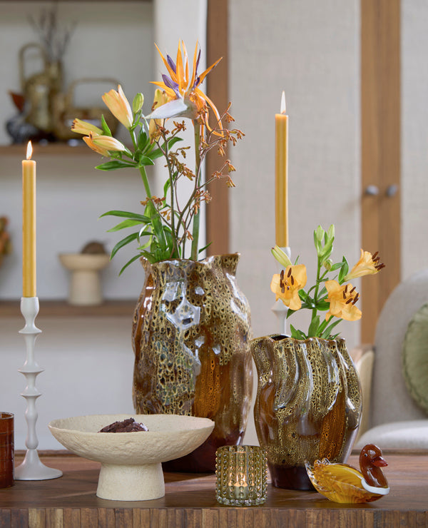 Dish on base 31x15,5 cm OTA sand+light brown spotted