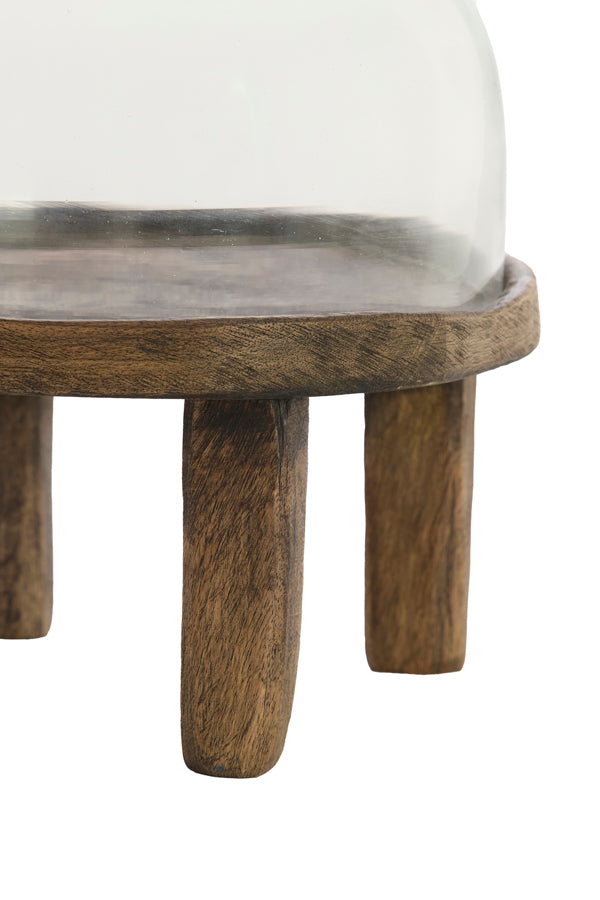 Dish 27x30 cm BIA mango wood antique brown+glass clear