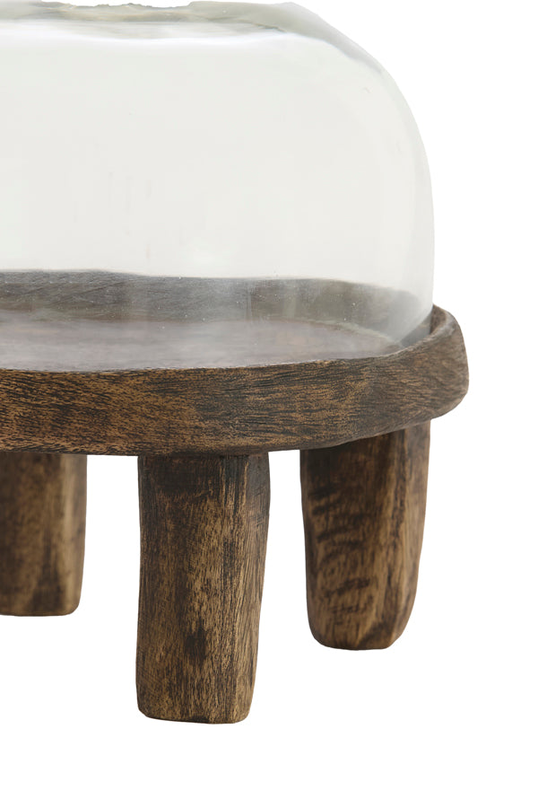 Dish 20,5x24 cm BIA mango wood antique brown+glass clear