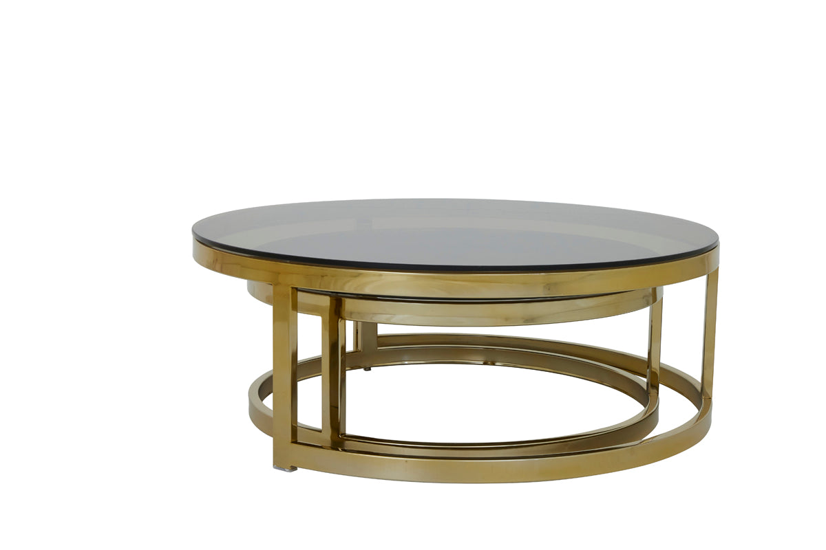 Coffee table S/2 max 100,5x36,5 cm MILAGRO glass brw+lgt gd