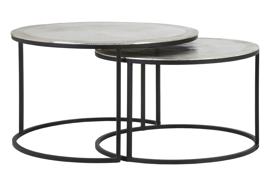 Coffee table S/2 67,5x39,5+75x45 cm TALCA raw nickel