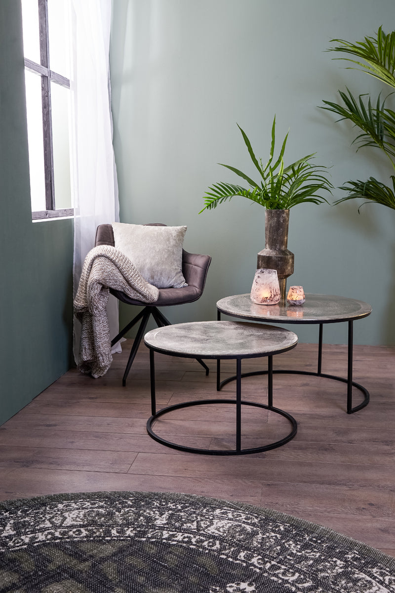 Coffee table S/2 67,5x39,5+75x45 cm TALCA raw nickel