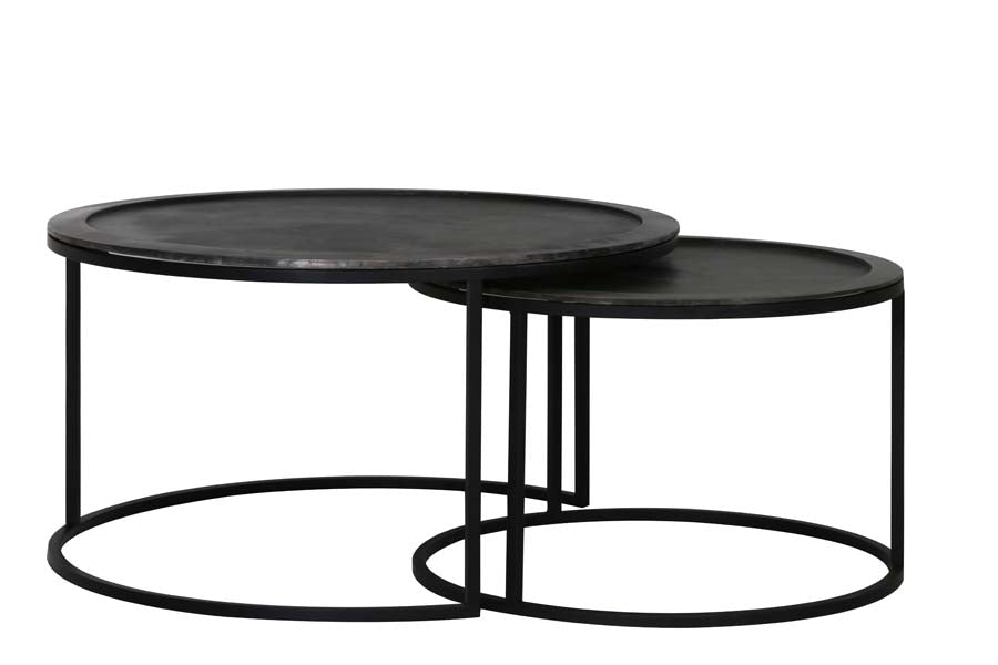 Coffee table S/2 60x38+78x42 cm TALCA lead antiq deep edge