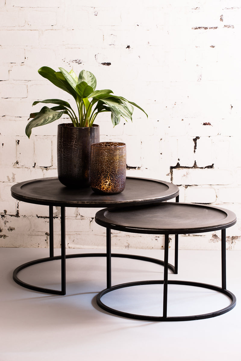 Coffee table S/2 60x38+78x42 cm TALCA lead antiq deep edge
