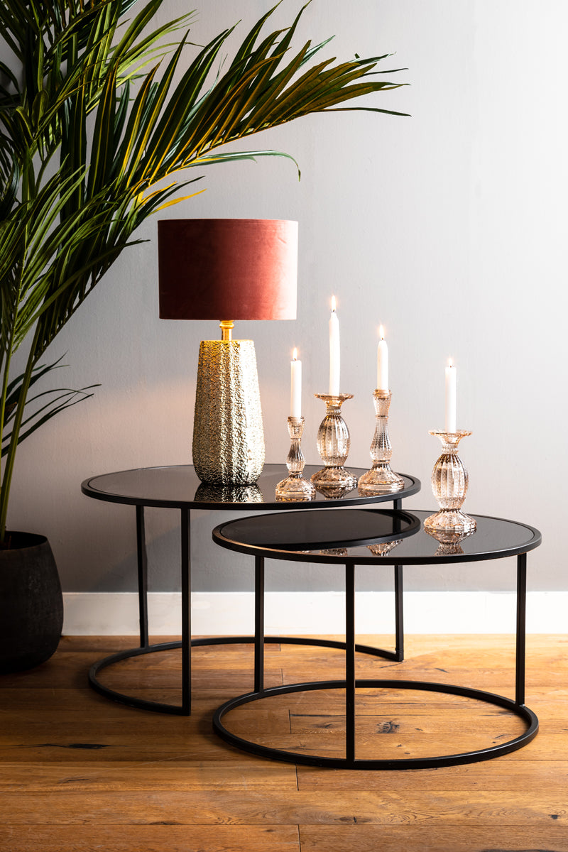 Coffee table S/2 65x39+75x44 cm DUARTE gls black-matt blck