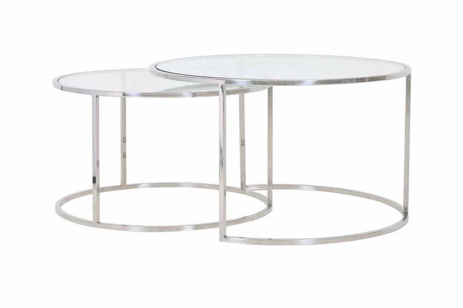 Coffee table S/2 65x39+75x44 cm DUARTE nickel+glass