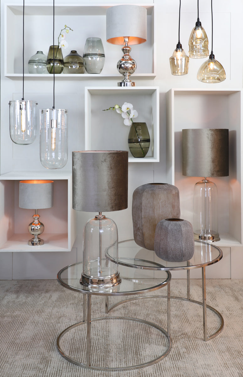 Coffee table S/2 65x39+75x44 cm DUARTE nickel+glass