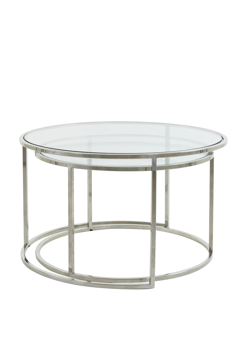 Coffee table S/2 65x39+75x44 cm DUARTE nickel+glass