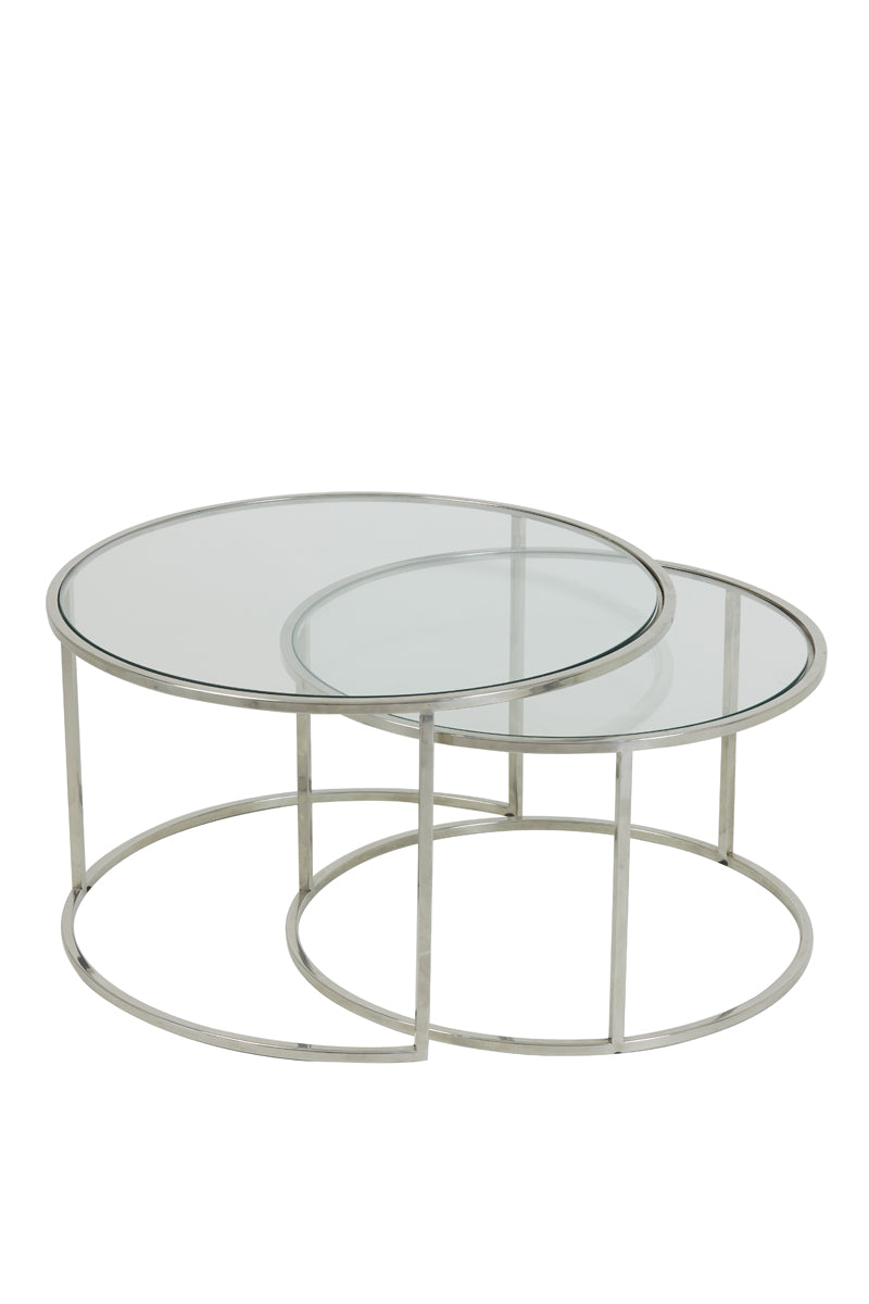Coffee table S/2 65x39+75x44 cm DUARTE nickel+glass