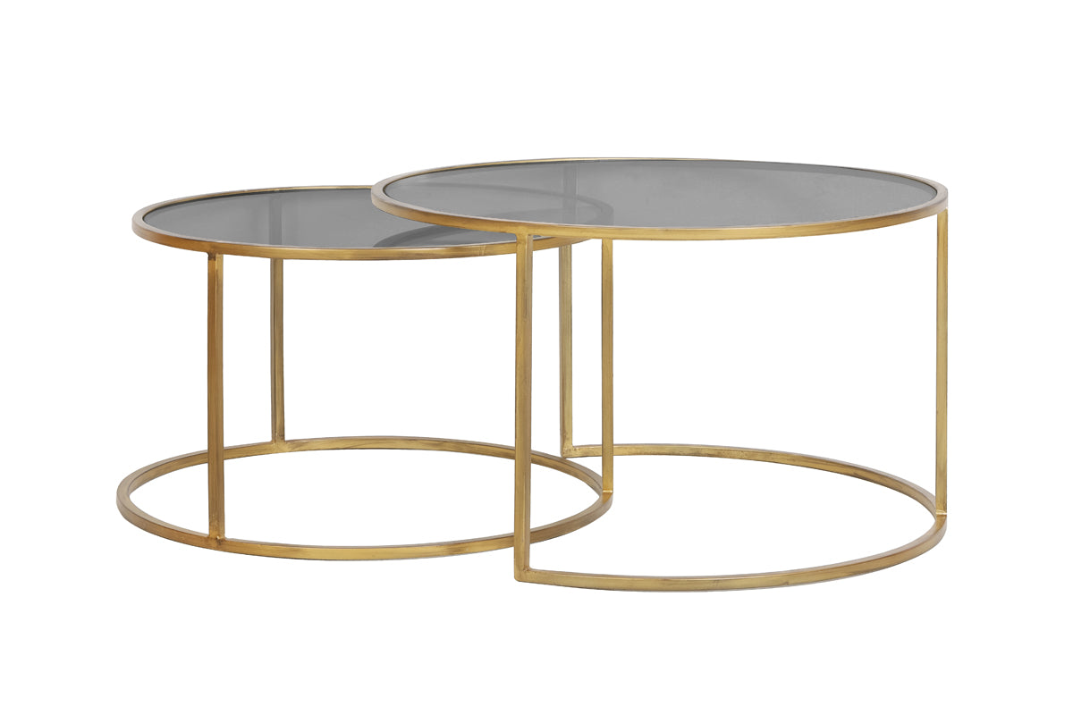 Coffee table S/2 65x39+75x44 cm DUARTE smoked glass-gold