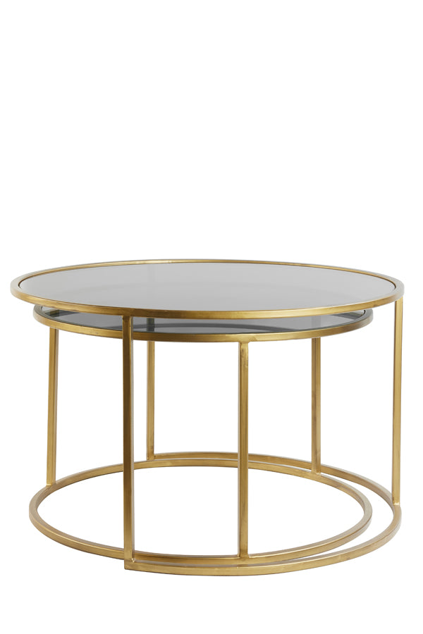 Coffee table S/2 65x39+75x44 cm DUARTE smoked glass-gold