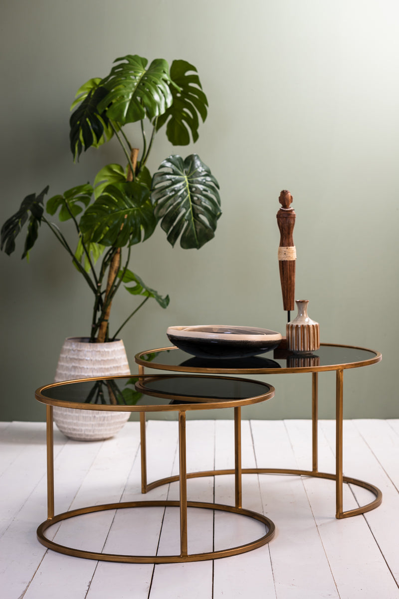 Coffee table S/2 65x39+75x44 cm DUARTE smoked glass-gold