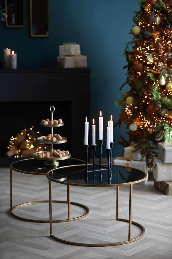 Coffee table S/2 65x39+75x44 cm DUARTE smoked glass-gold