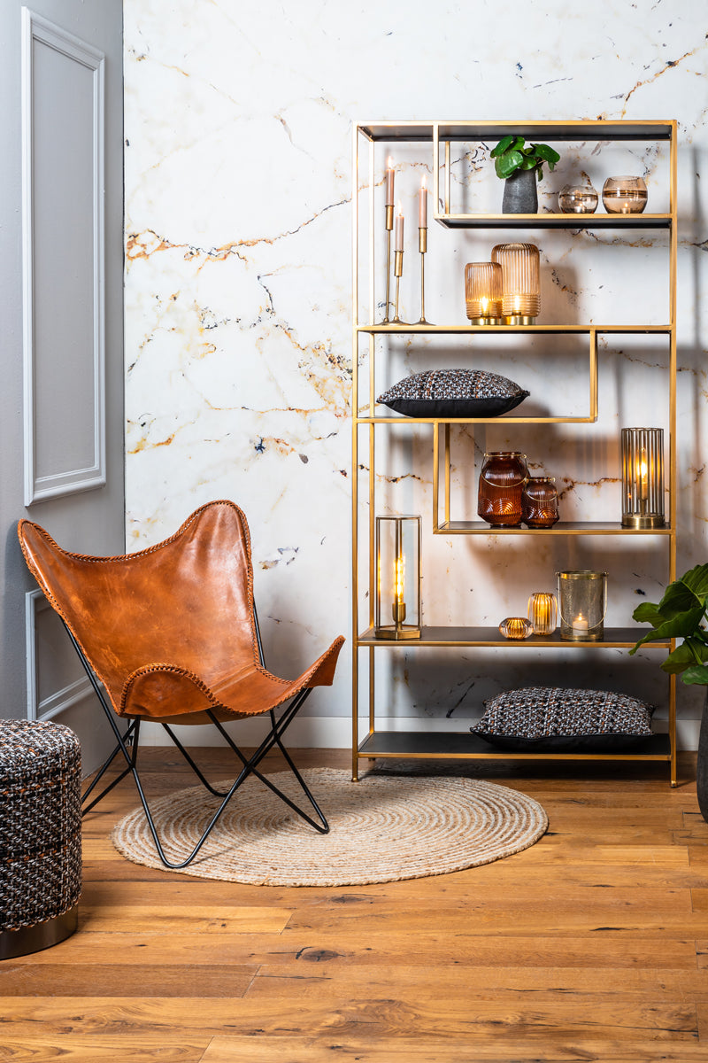 Cabinet open 100x35x203 cm YLAYA matt black-gold