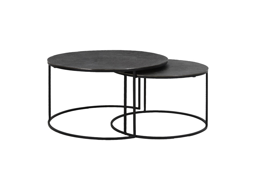 Coffee table S/2 61x37+76x41 cm RENGO texture black nickel