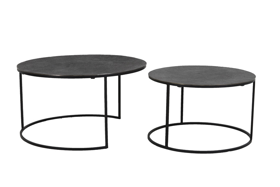 Coffee table S/2 61x37+76x41 cm RENGO texture black nickel