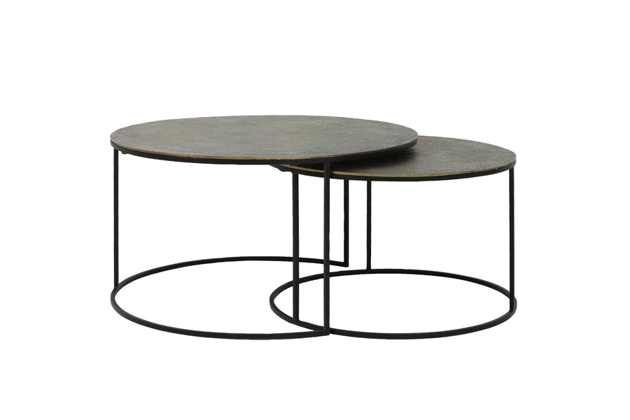 Coffee table S/2 61x37+76x41 cm RENGO texture ant bronze