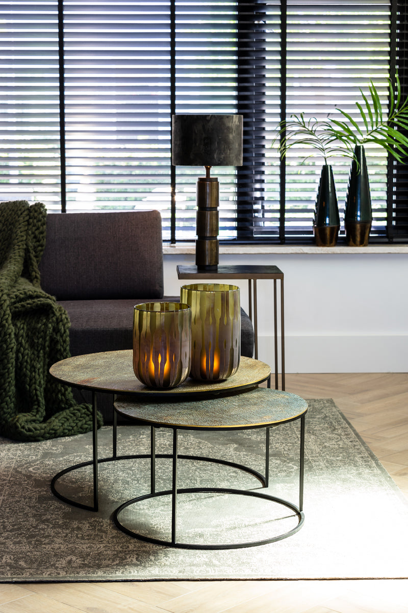 Coffee table S/2 61x37+76x41 cm RENGO texture ant bronze