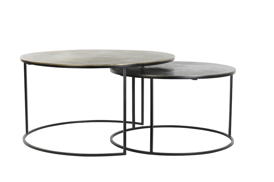Coffee table S/2 61x37+76x41 cm PRIMO blck-bronze+mat blck