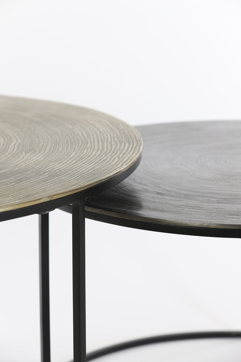 Coffee table S/2 61x37+76x41 cm PRIMO blck-bronze+mat blck