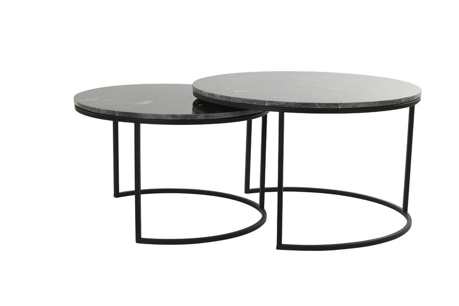 Coffee table S/2 65,5x40,5+75x45,5 cm ALFIO brwn mrbl+blck