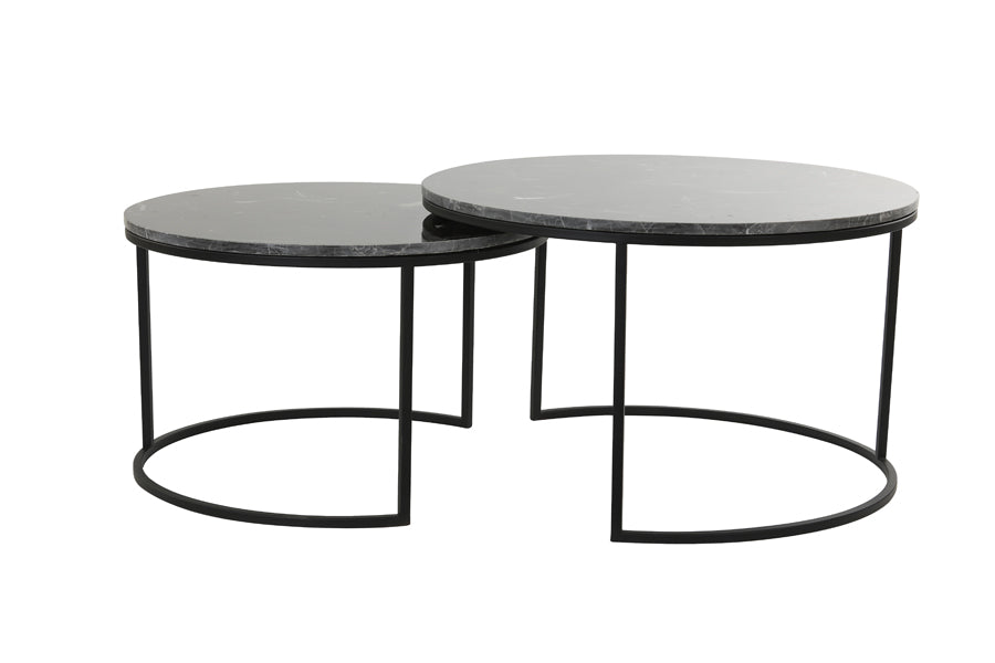 Coffee table S/2 65,5x40,5+75x45,5 cm ALFIO brwn mrbl+blck