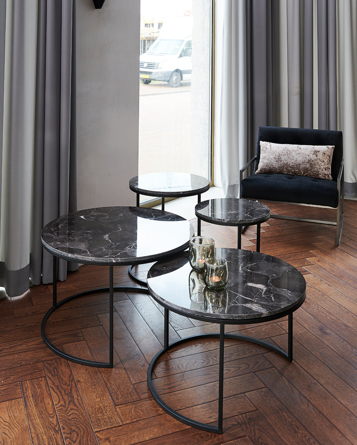 Coffee table S/2 65,5x40,5+75x45,5 cm ALFIO brwn mrbl+blck