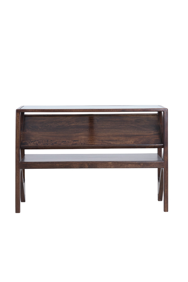 Console 119x41x80 cm YUKI mango wood chocolate brown+glass